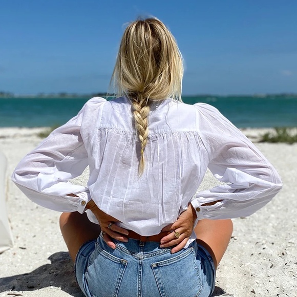 NWT Emerson Fry Laurent Button Front Long Sleeve Blouse in White | Small - Picture 15 of 15